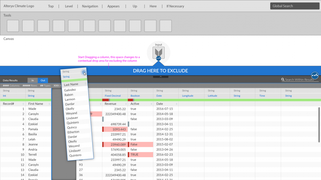 Screen shot showing data reordering